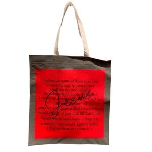 New Upcycled Hand Printed I Speak The Name of Jesus Over You Shopper Tote Bag